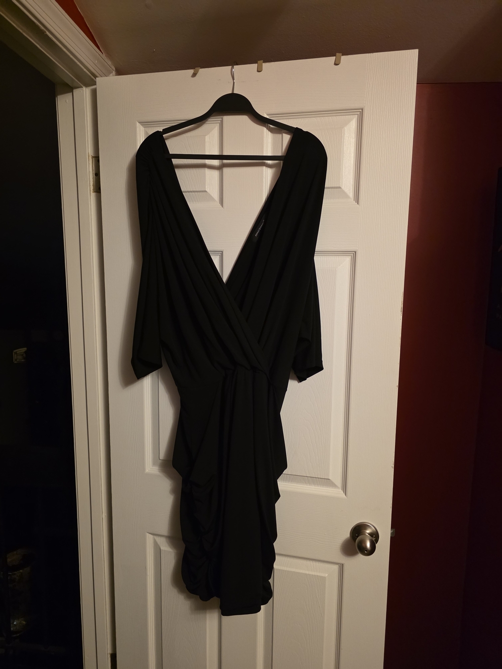 Ashley Stewart Black Backless Ruched V-Neck Dress